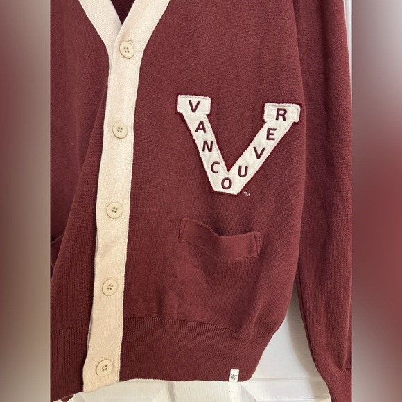 ’47 Brand Vancouver Millionaires Cardigan Sweater Maroon Cream L 100% Cotton - Picture 2 of 8